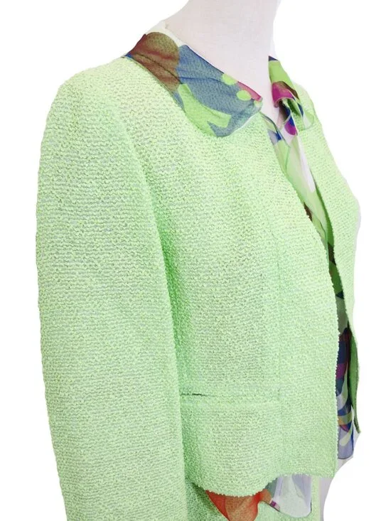 CHANEL Vintage 2000 Spring Lime Green Print Chiffon Trim Skirt Jacket Set 38 40 - Picture 5 of 16